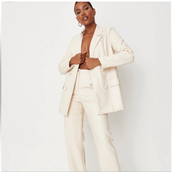 Missguided Jackets & Blazers - Cream Soft Faux Leather Oversized Blazer